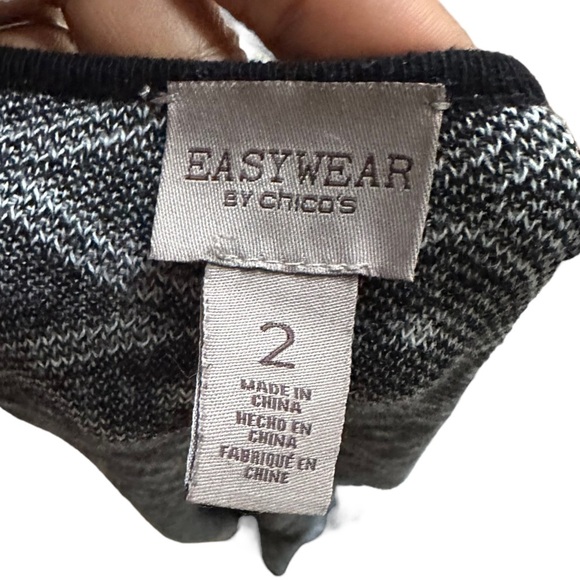 Easywear By Chico's Open Front Cardigan with Geometric Pattern in Black & White - Picture 4 of 11